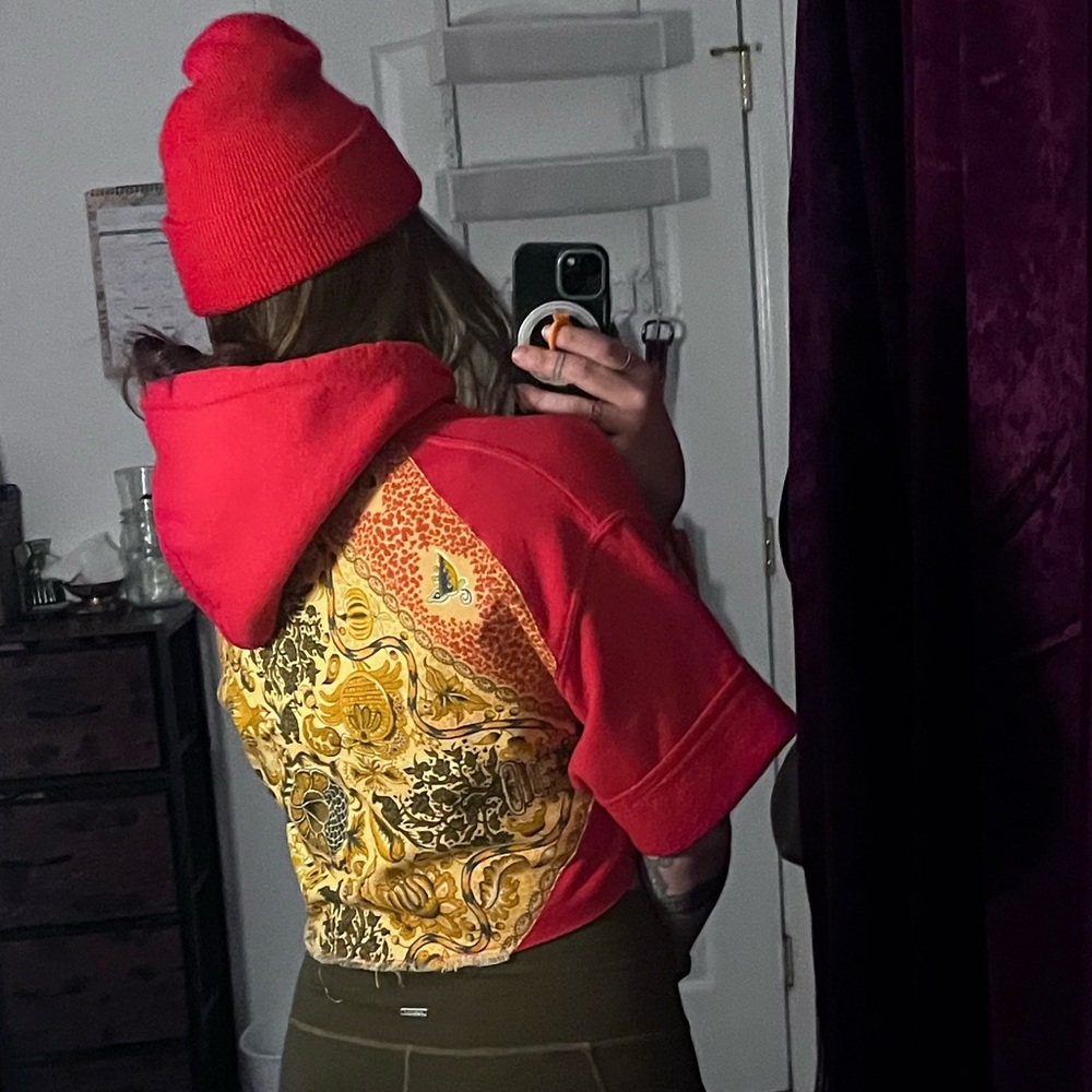 Gildan Red Cropped Upcycled Hoodie Streetwear One-of-a-kind
